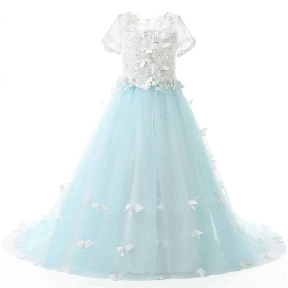 100% Real Picture Flower Girls Dresses Kids Pageant Gowns Little Girl Birthday Party First Communion Dress