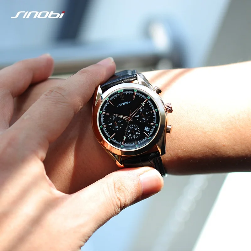 SINOBI 2017 военные шпионские мужские наручные часы хронограф кожаный ремешок для