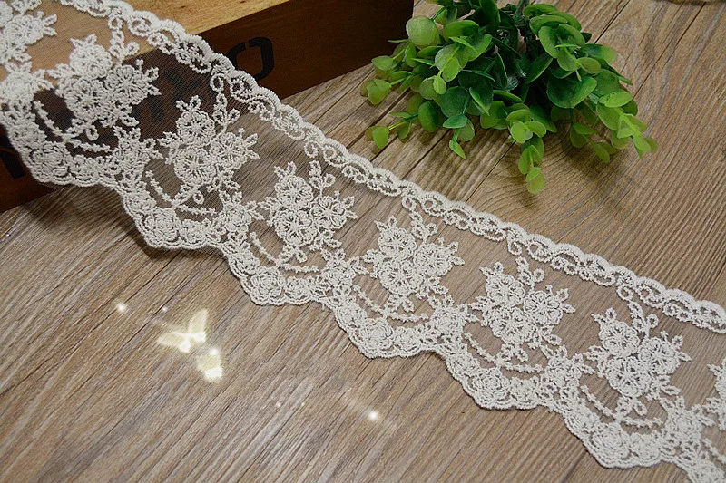 5 ярдов/лот DIY белого бежевого и черного цвета Большие размеры с вышитыми цветами