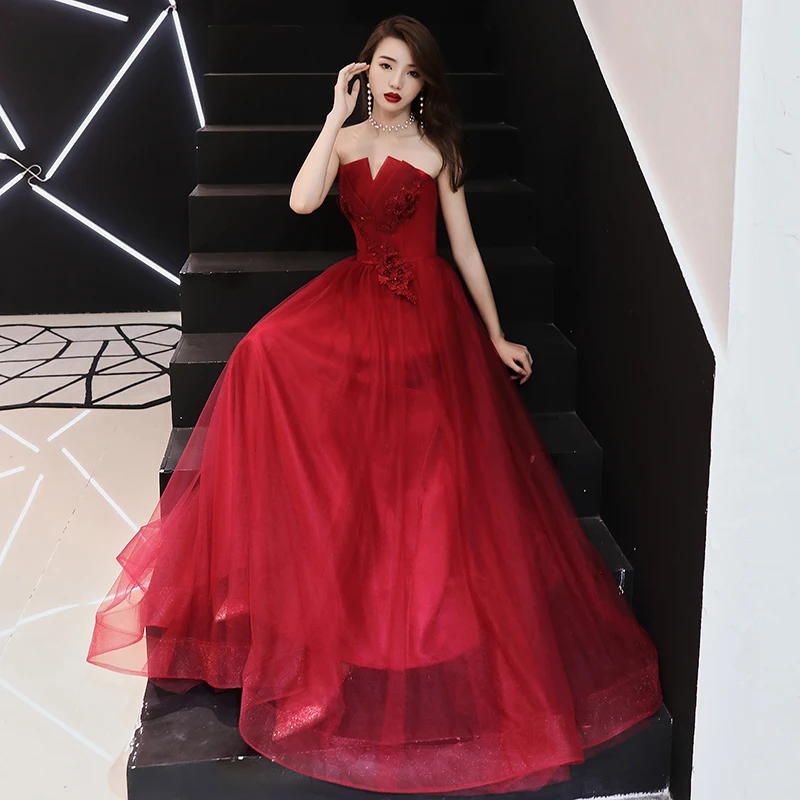 Vestido De Festa Longo новое вечернее платье цвет красного вина, сексуальным вырезом на спине с открытыми плечами ТРАПЕЦИЕВИДНОЕ платье для выпускного вечера вечерние платья Длинные Haute Couture