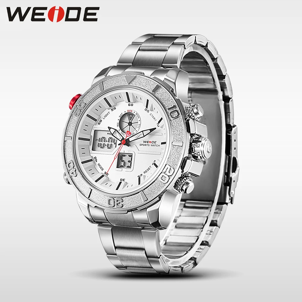 Weide часы Роскошные спортивные из нержавеющей стали с серебряной датой цифровые