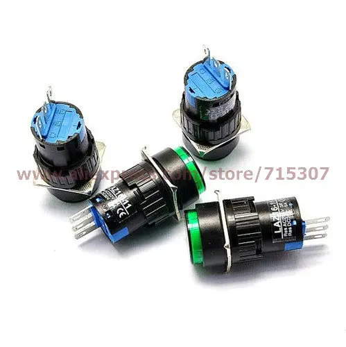 10 шт. зеленые неподсвечиваемые кнопочные переключатели PHISCALE SPST LAZ16 ВКЛ./ВЫКЛ.