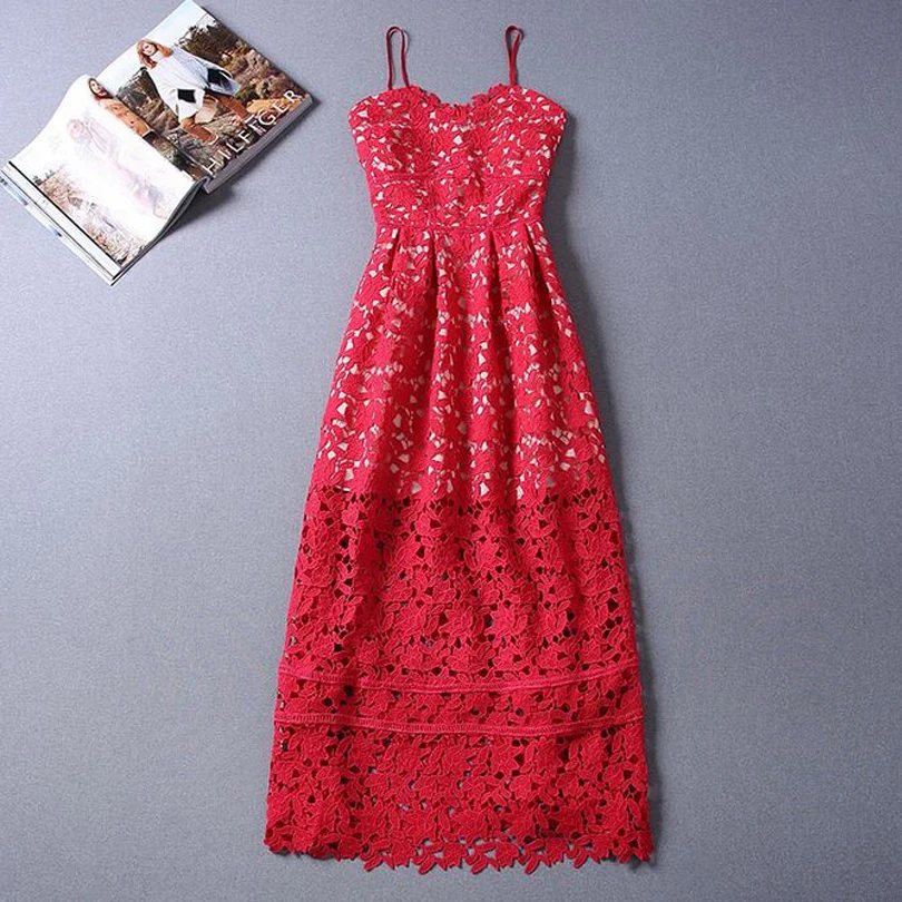 Женское кружевное платье ручной работы белое и красное Элегантное летнее с