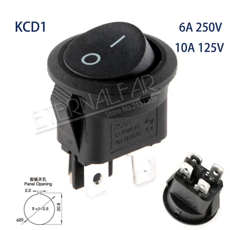 KCD1 Black Square 4J SPST 6A 250 в 10 a 125 В AC ВКЛ-ВЫКЛ круглый переключатель 12 В светодиодный кулисный переключатель Светодиодный точечный светильник Светодиодная подсветка для автомобиля приборной панели - Цвет: KCD1 Black Square 4J
