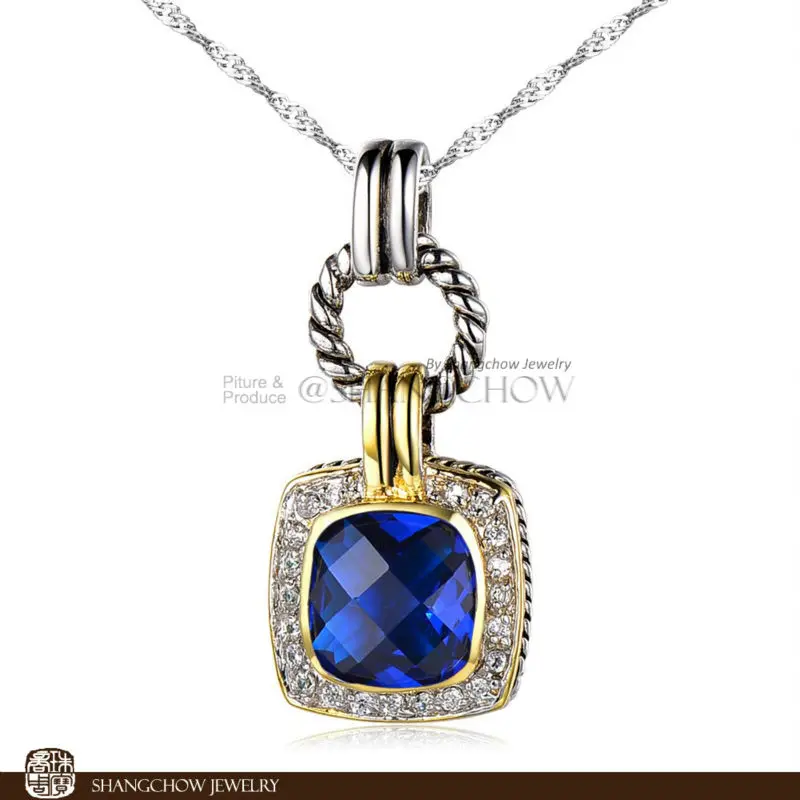 

New Stunning Fashion Jewelry Blue Quartz 925 Sterling Silver Filled White Gold Lady Pendant P0385