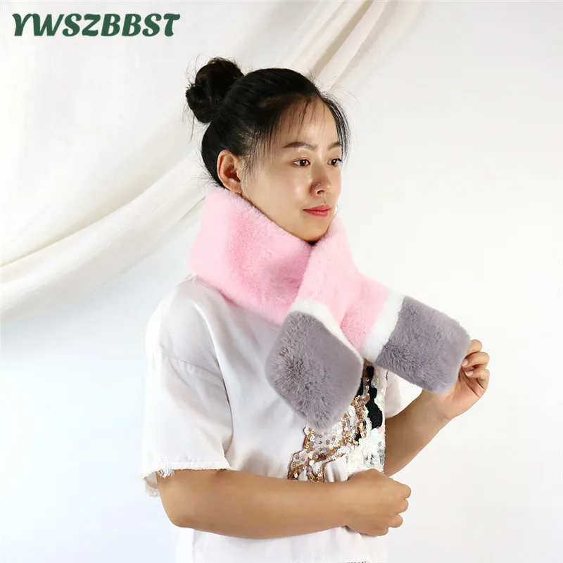 

New Faux Rabbit Fur Winter Velvet Women Scarf Patchwork Autumn Women Plush Scarf Collar Girl Scarf Lady Fashion Neckerchief