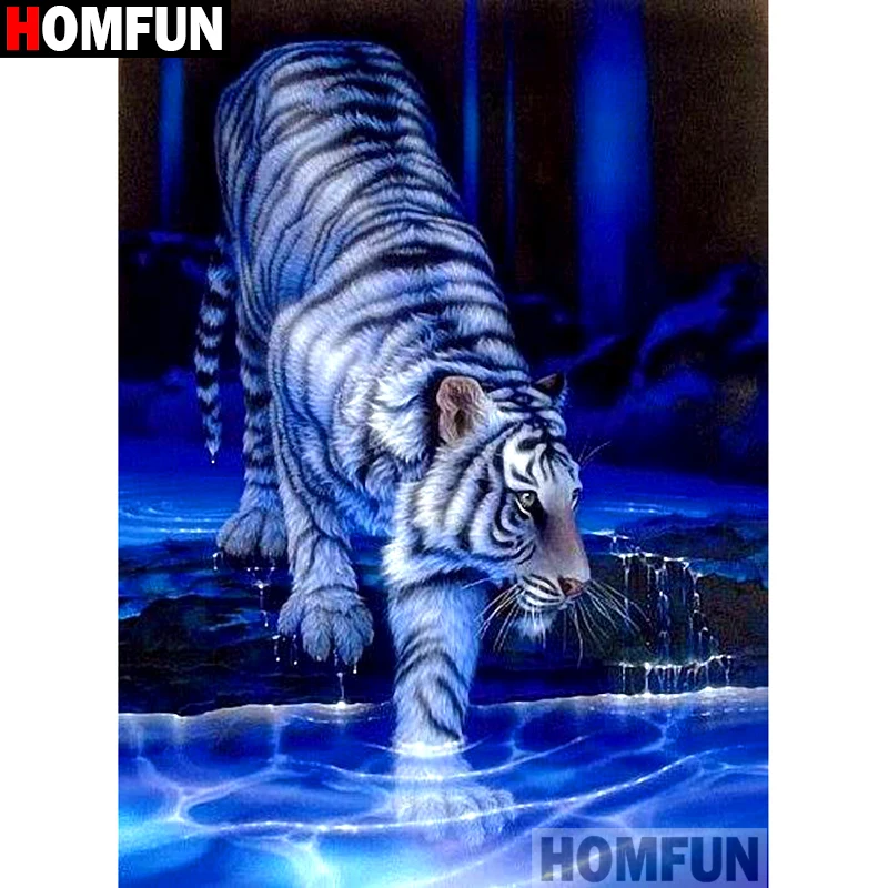 

Алмазная 5D Вышивка HOMFUN «Тигр», картина «сделай сам» с полными квадратными/круглыми стразами, вышивка крестиком, домашний декор, подарок, A14125