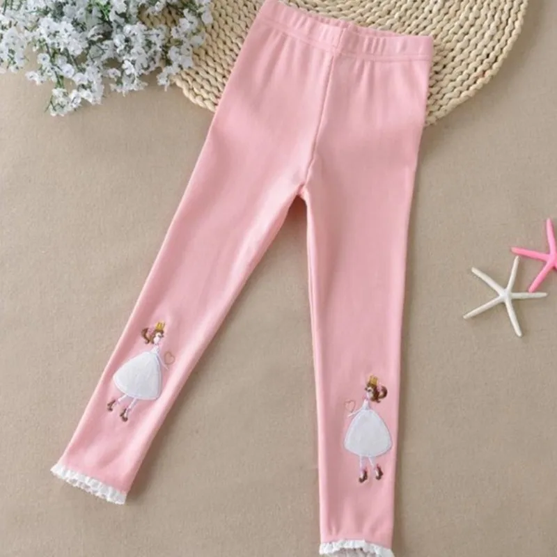 Детские хлопковые повседневные обтягивающие леггинсы принцессы с кружевной