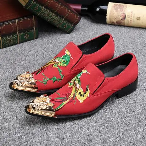 2017 Men Metal Pointed Toe Fashion Shoes Embroidery National style Flat Suede Casual Cool Party SIZE 39-46 | Обувь