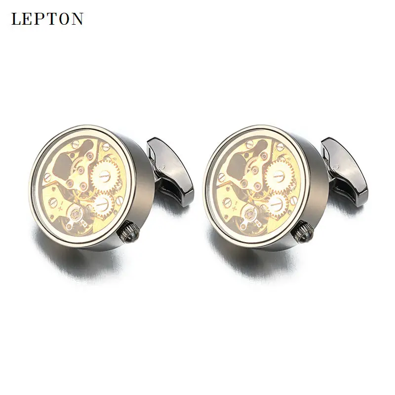 Функциональные золотые часы запонки со стеклом нержавеющая сталь стимпанк
