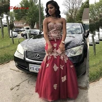 Burgundy Long Lace Mermaid Evening Dresses Party Sexy Sweetheart Plus Size Ladies Women African Sequin Prom Formal Evening Gown