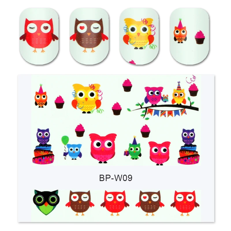 2 Моделей/Лист Мультфильм Сова Ногтей Наклейки Переводные Картинки Стикер BORN PRETTY