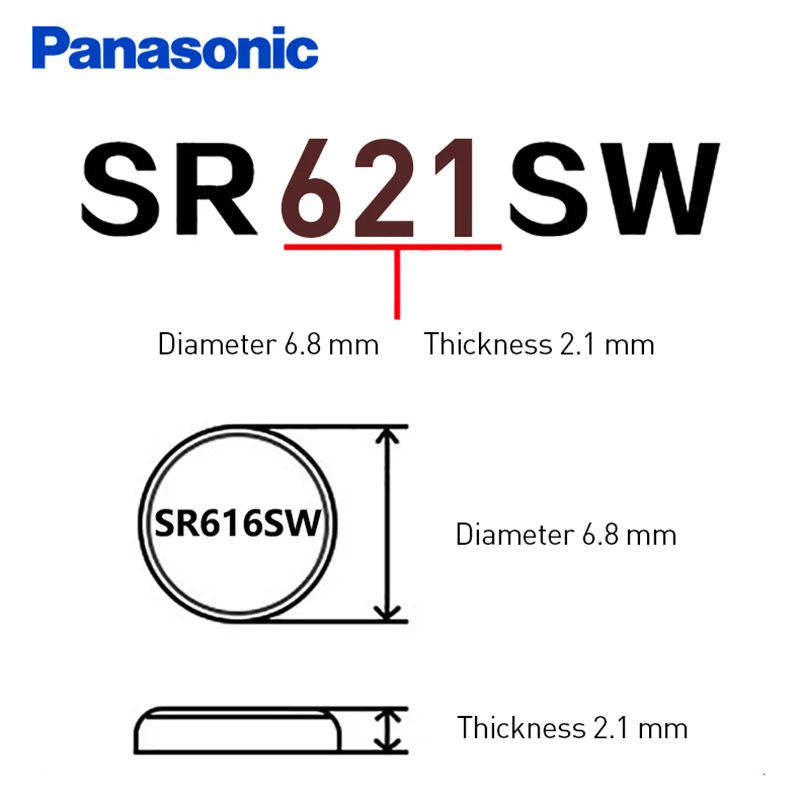 15 шт./упаковка SR621SW оксид серебра 6,8 мм* 2,1 мм кнопку батарейки для Panasonic AG1 364 164 d364 L621 1,55 В смотреть монета Батарея