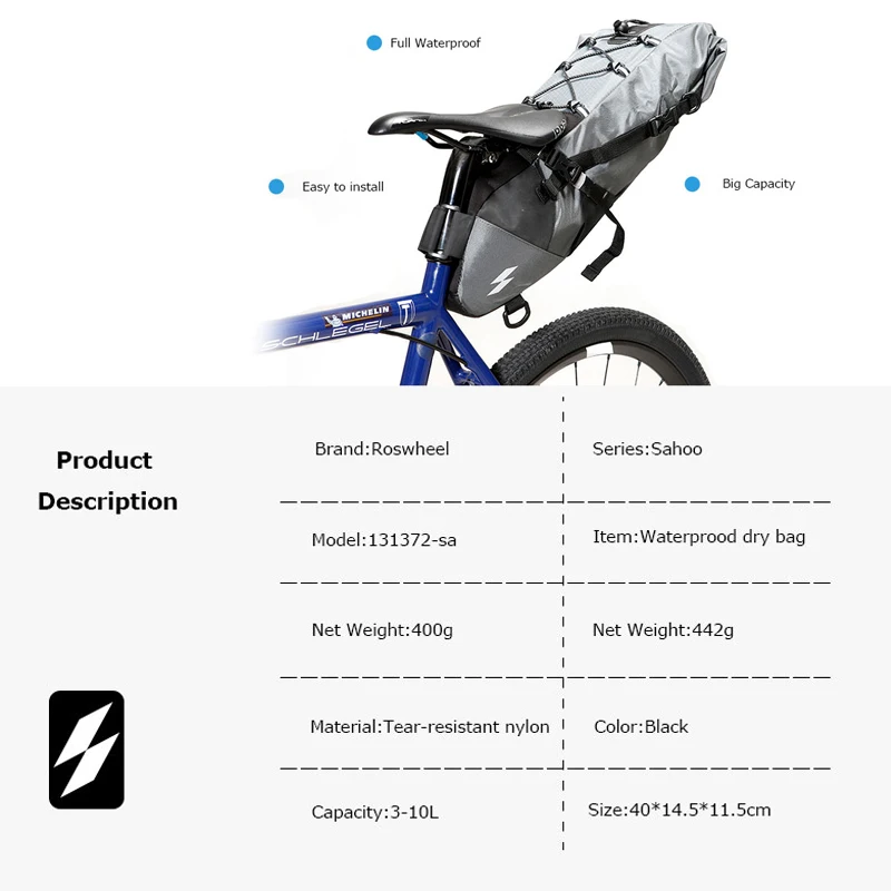 Roswheel Sahoo 10L Mountain Bike Cycling Bicycle Full Waterproof Seatpost Saddle Bag Rear Seat Pack Pannier Dry Gray | Спорт и