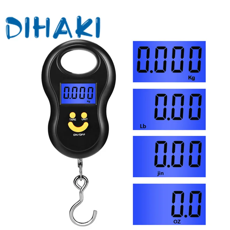 

50kg/10g Mini Electronic Weight Scale Battery Operated Smile Face Blue Backlit LED Display Portable Digital Hanging Scale