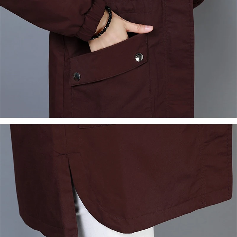 

2019 Fall /Autumn Women Trench Coat Plus Size Hoodie Windbreaker Female Solid Pockets Zipper Overcoat Loose Casual Outerwear R24