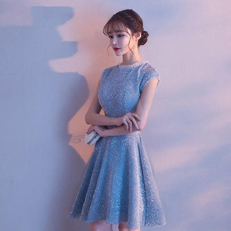 Сексуальное вечернее платье на бретельках с открытой спиной для женщин Vestido De Noche Elegante Mni на молнии коктейльные платья Abiye Gece Elbisesi - Цвет: Blue 1