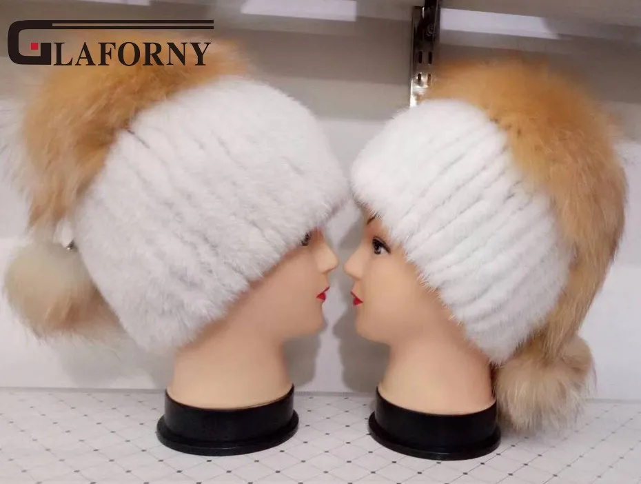 Glaforny Новое поступление Для женщин норки Шапки с лисьим мехом Топы натуральной белой норки шапки натуральный мех шапочки