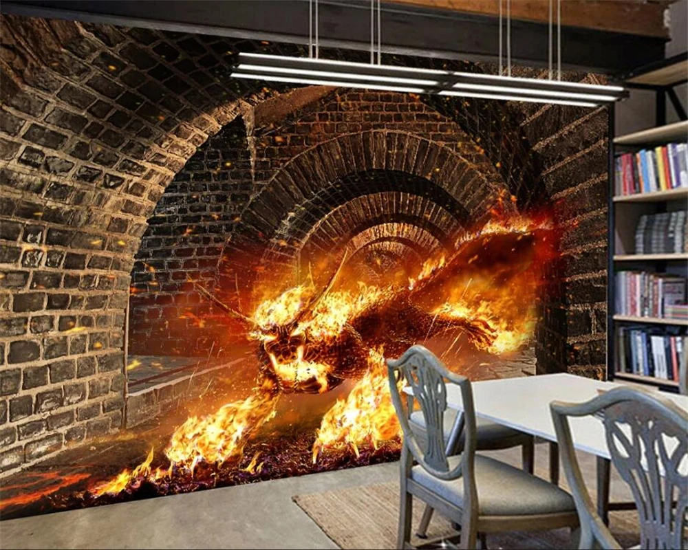 Обои на заказ 3D фон с изображением огненного единорога настенная живопись