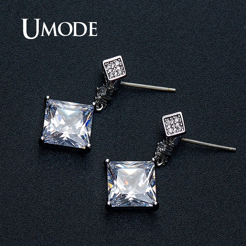 UMODE, квадратные Прозрачные Серьги-капли с кубическим цирконием, висячие серьги для женщин и девочек, белое золото, свадебные хрустальные модные ювелирные изделия UE0479