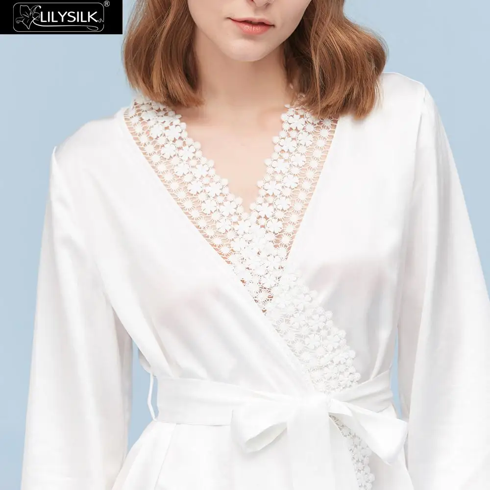 LilySilk шелковый халат 22 Momme Повседневная кружевная Роскошная Новая женская