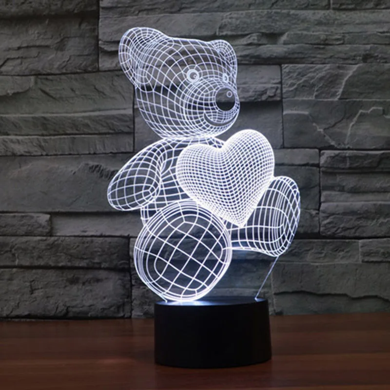 Креативный 7 видов цветов потрясающая Оптическая иллюзия 3D Мишка Тедди 3