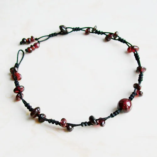 

Natural Wine Red Stone Anklet Fashion Simple Summer Ankle Chain