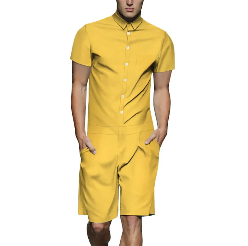 men romper 1 Летний мужской комбинезон короткий рукав короткий комбинезон плейсьют шаровары карго комбинезон цельный уличная одежда Повседневный Комбинезон - Цвет: men romper 1
