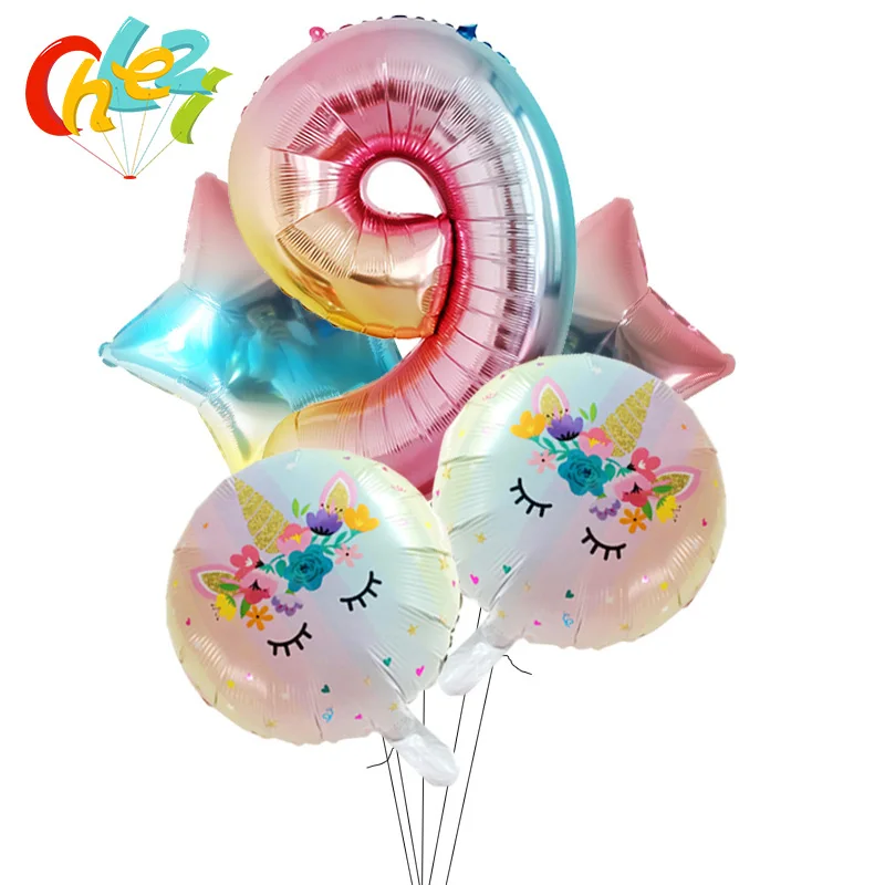 5 шт., 1, 2, 3 цифры, вечерние украшения на день рождения, Globos, подарки для маленьких девочек и мальчиков, рисунок единорога из мультфильма, гелиевые шары, детская игрушка для шоу
