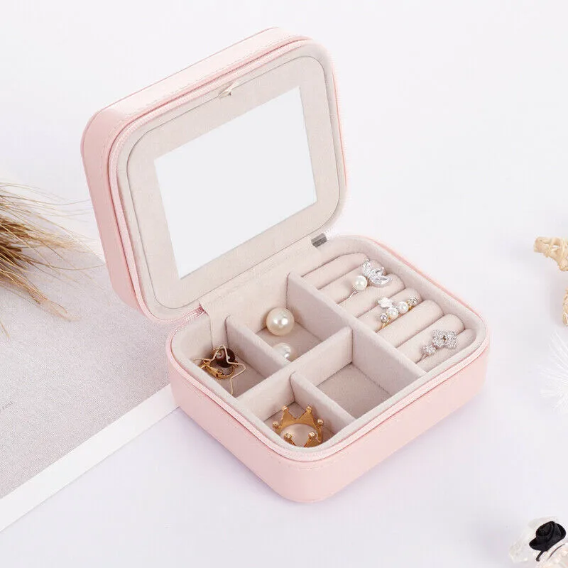 

NoEnName Fashion Womens Portable Travel Jewelry Box Organizer PU Leather Mini Jewellery Ornaments Case Storage
