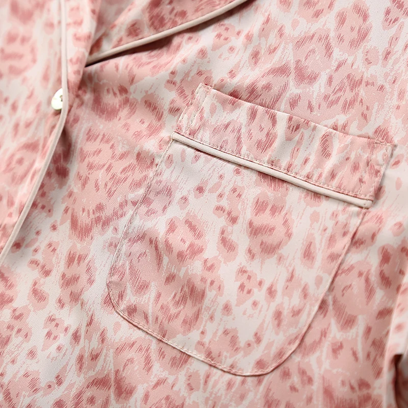 LILYMODA женская пижама Пижама из искусственного шелка сатиновая Пижама леопардовая с длинными рукавами 2 шт. летняя и осенняя домашняя одежда