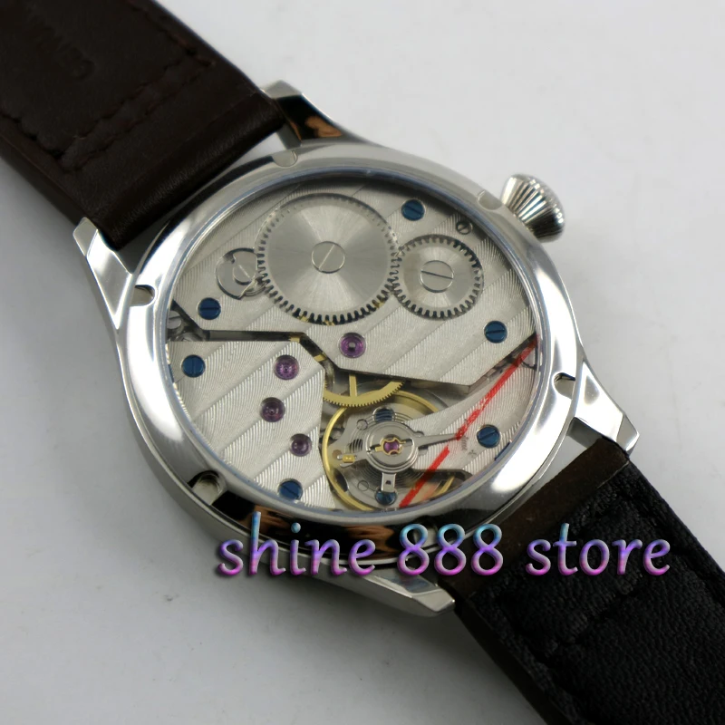 Мужские часы parnis 44 мм с черным циферблатом зеленым светом 17 драгоценностей 6497 |