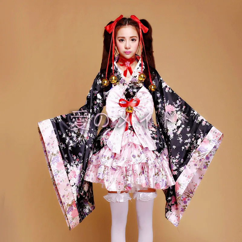 

Ainclu National Women Sakura Print Sexy Kimono Yukata With Obi Novelty Lolita Dress Japanese Cosplay Costume Maid Kimono Mujer