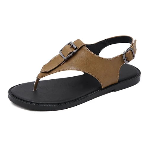 brown shoes Gdgydh/удобные пляжные сандалии; модная женская обувь на плоской подошве; сандалии-вьетнамки на ремешке с Т-образным каблуком; модная летняя обувь из мягкой кожи с пряжкой - Цвет: brown shoes