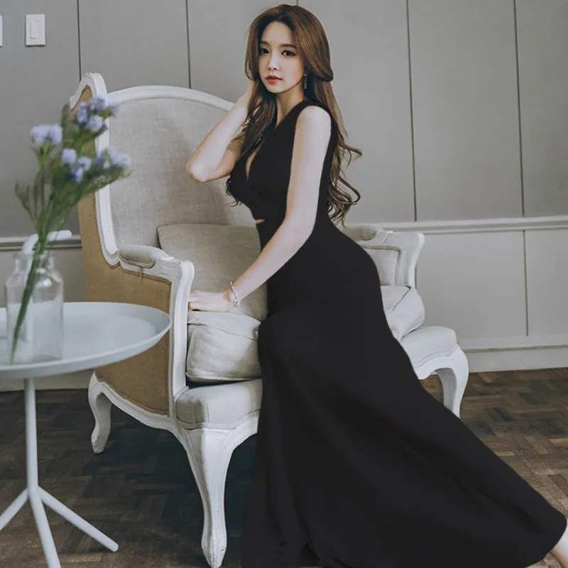 Белый черный пикантные длинное платье одежда высшего качества элегантные