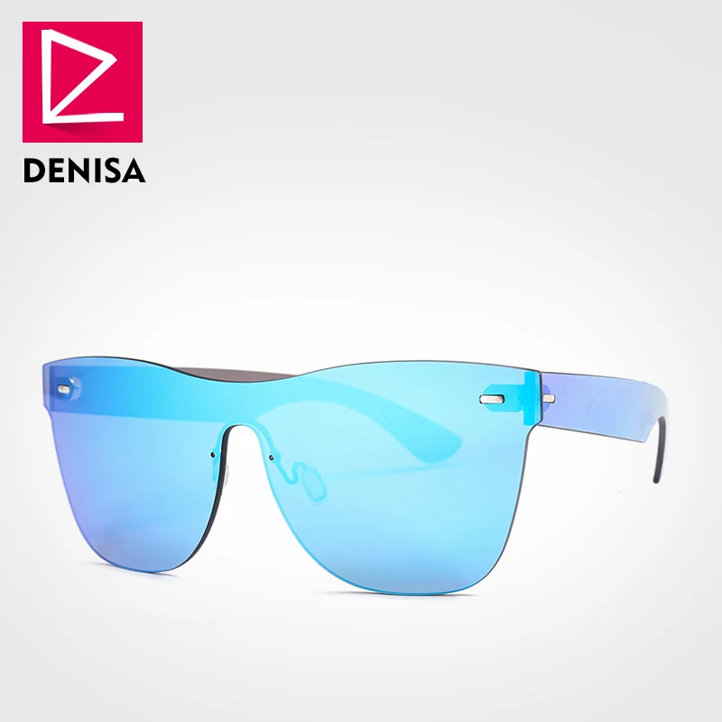 Blue Sunglasses DENISA, Ретро стиль, без оправы, синие солнцезащитные очки, мужские, фирменный дизайн, цельные линзы, квадратные, солнцезащитные очки, для девушек, UV400, Oculos Gafas G8002 - Цвет линз: Blue Sunglasses