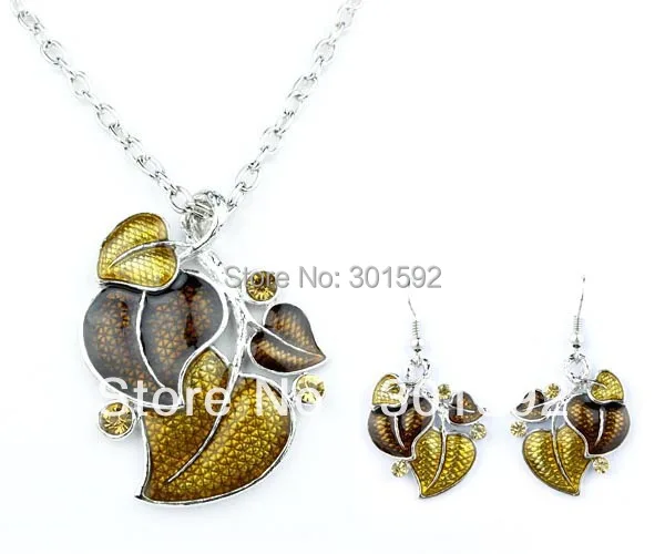Высокое качество ожерелья покрытые эмалью лист цепи колье и серьги набор