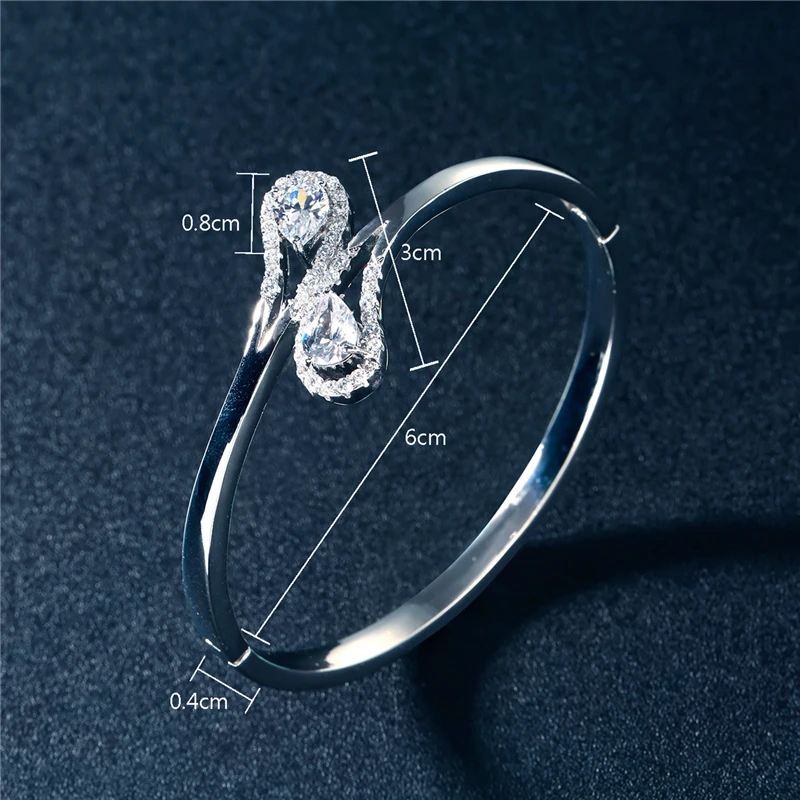 Silver Color Crystal Bracelet &amp Bangles for Party and Wedding High Quality Copper Gifts Cute Luxury | Украшения и аксессуары