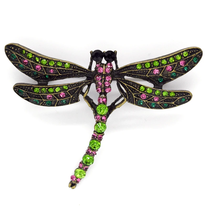 

Antique bronze Dragonfly Brooch Rhinestone Pin brooches C497 E4