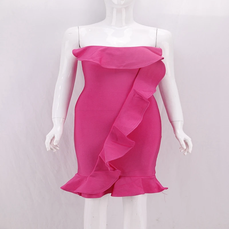 Leger Babe 2018 Sexy Women Bandage Dress Summer Strapless Cocktail Party Ruffles Off Shoulder Short Vestido Rose Red Black | Женская