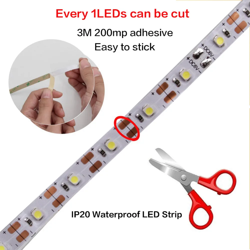 Светодиодная лента DC5V USB кабель питания Гибкая лампа освещения 50 см 1 м 2 3 4 5 SMD 2835