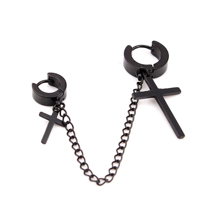

men women punk double whole stud earrings small circle round earring with cross dangle stainless steel body piercing jewelry