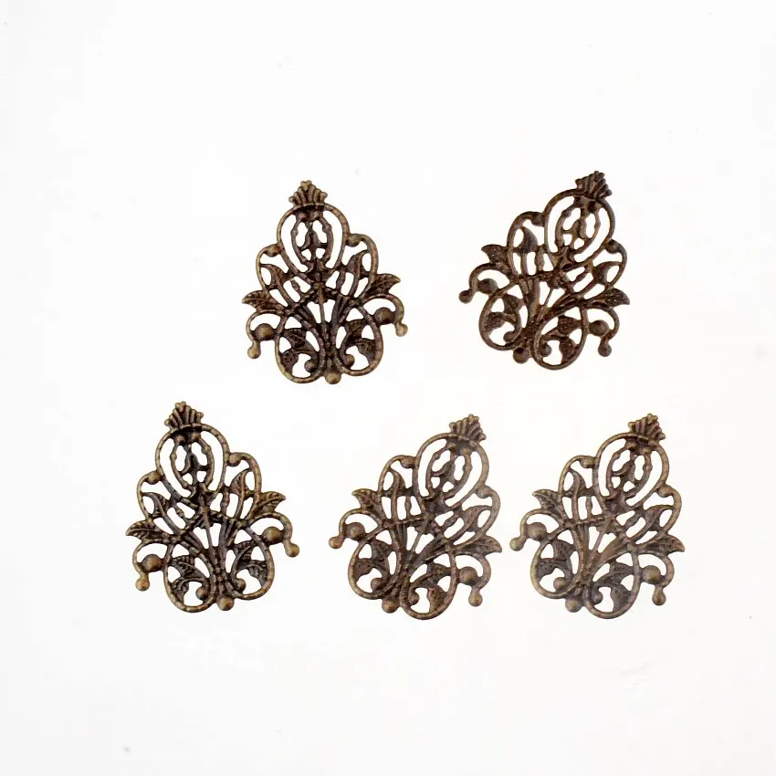 

Free shipping Retail 10Pcs Bronze Tone Filigree Wraps Flower Connectors Metal Crafts Gift Decoration DIY Findings 26x35mm F1562