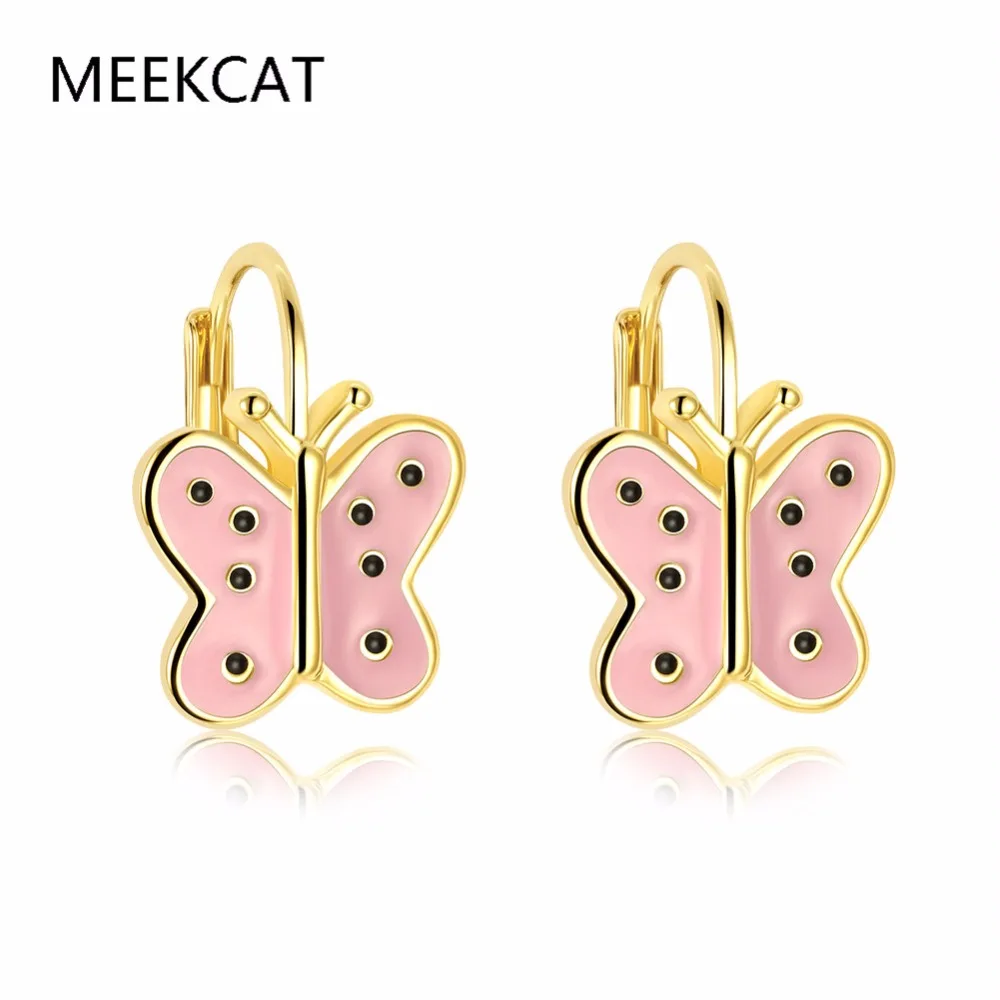 MEEKCAT, Лидер продаж, золотые Модные фиолетовые и розовые эмалированные серьги-гвоздики с животными, серьги для маленьких девочек