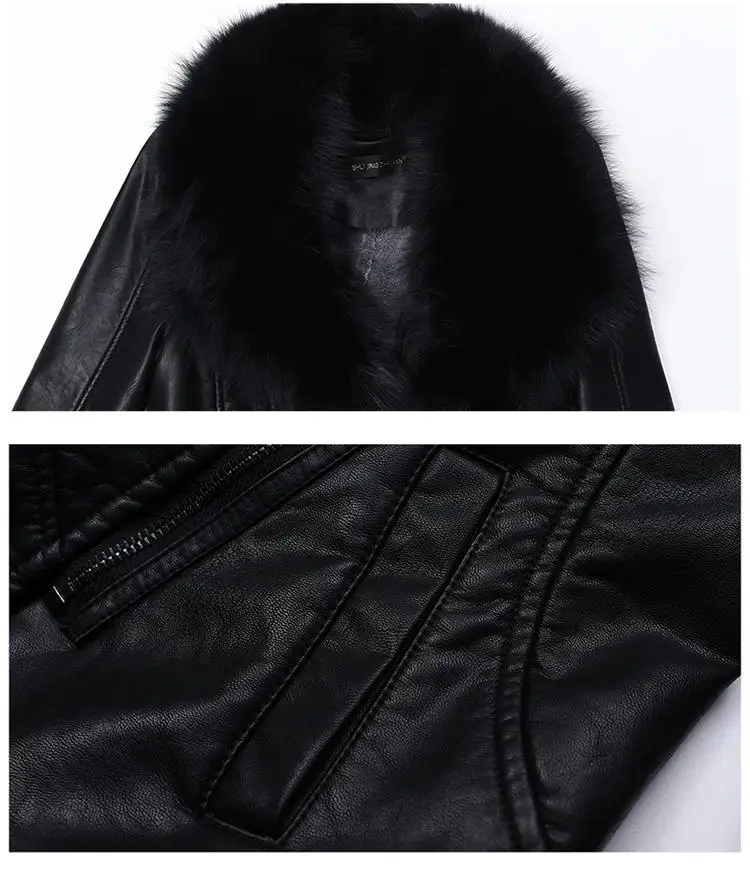 Winter pu leather women 2019 New slim long Faux leather coat large fur collar windbreaker coat Thicken popular Womens coats