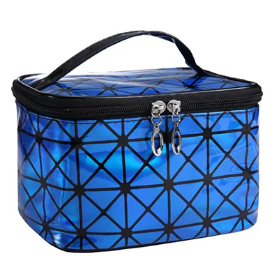 blue ASFULL модная Функциональная женская косметичка из искусственной кожи, органайзер для макияжа на молнии, чехол для макияжа - Цвет: blue