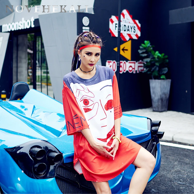 Женская футболка с принтом граффити свободная длинная в молодежном стиле