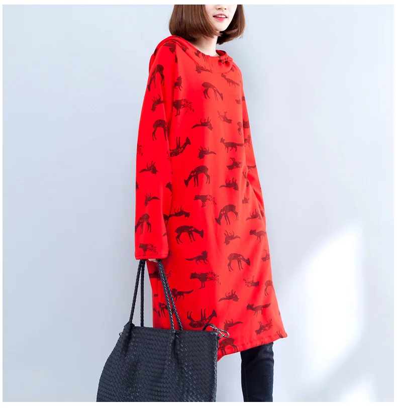 Lady Plus Size Fleecy Lining Hooded Sweatshirt Jumper Dress Ladies Hoodies Long Sleeve Tunic winter Fashion Baggy | Женская одежда