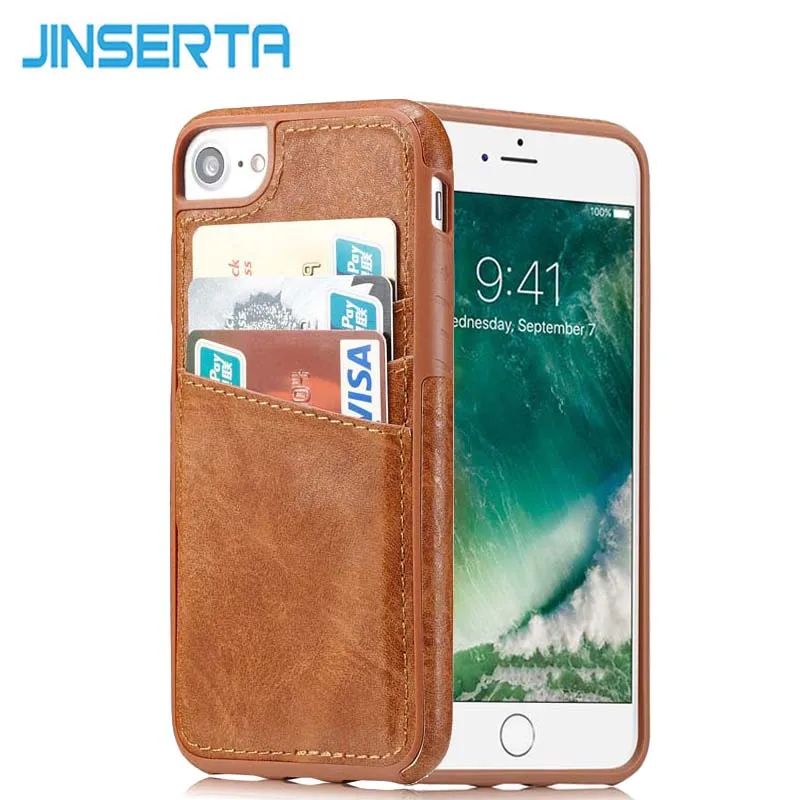 JINSERTA телефон роскошный чехол для iphone 8 Кредитная карта карман РЕТРО PU кожаный бумажник чехол задняя крышка чехол для iphone 8 телефонные чехлы