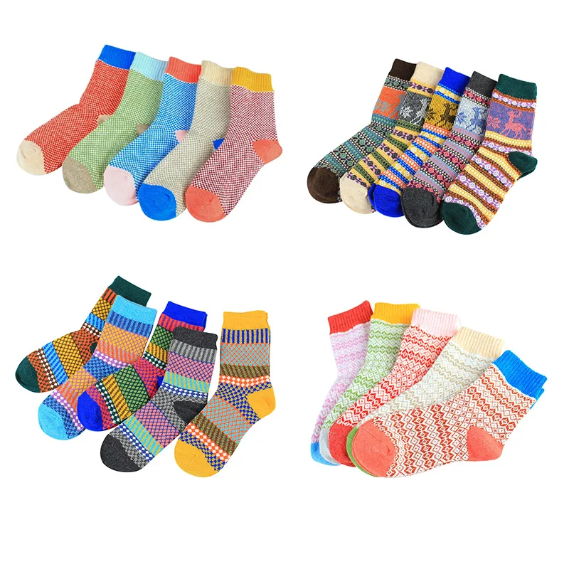 

5 Pairs Women Short Sock Autumn Winter Warm Thick Rabbit Wool Womens Socks Middle Long Multi Pattern Quality Comfortable Meias